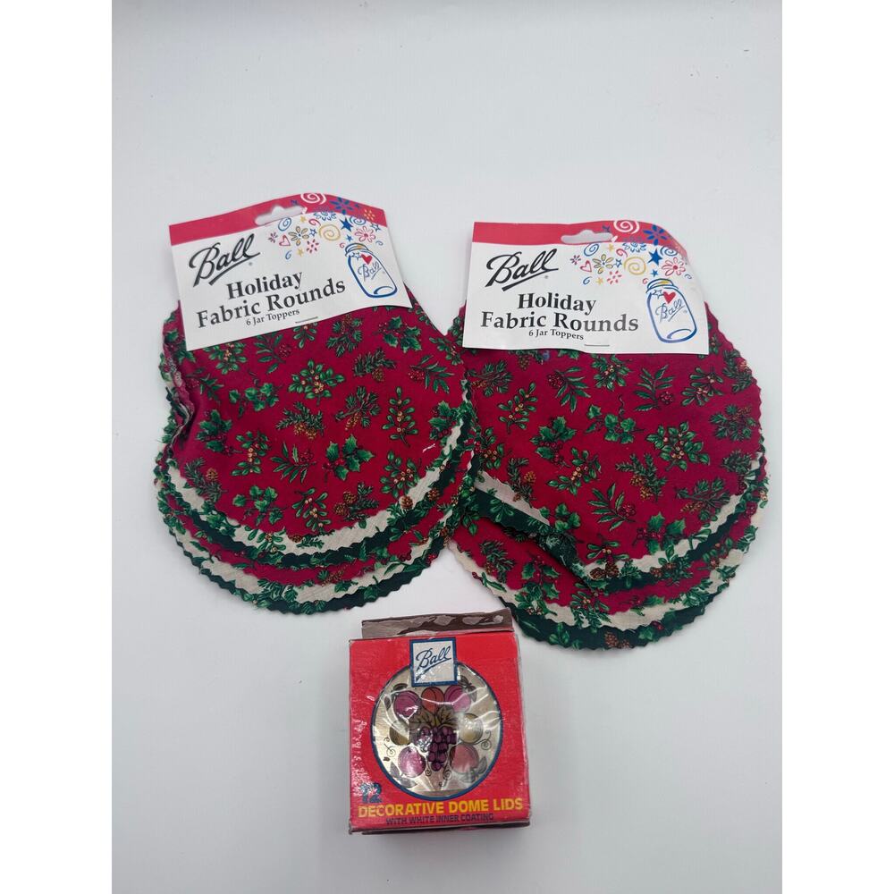 Ball brand holiday fabric rounds and decorative dome lids for crafting.